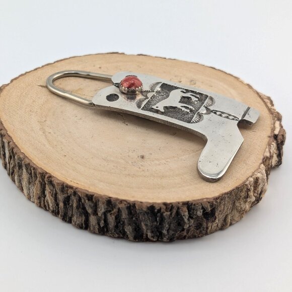 Native American Western Cowboy Boot with Coral Stone Key Fob Handmade Accessory* - Picture 6 of 6